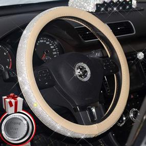 img 4 attached to 🚗 MLOVESIE Beige Leather Steering Wheel Cover with Sparkling Crystal Bling Rhinestones for Girls and Ladies - Universal Fit 38cm