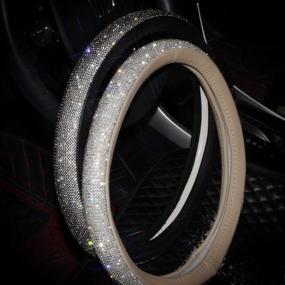 img 3 attached to 🚗 MLOVESIE Beige Leather Steering Wheel Cover with Sparkling Crystal Bling Rhinestones for Girls and Ladies - Universal Fit 38cm