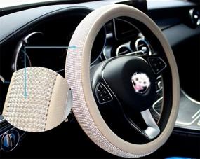 img 2 attached to 🚗 MLOVESIE Beige Leather Steering Wheel Cover with Sparkling Crystal Bling Rhinestones for Girls and Ladies - Universal Fit 38cm