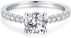 img 4 attached to 💍 Rhodium Plated Sterling Silver Engagement Ring with 1ct Round Brilliant Cut Cubic Zirconia CZ Riviera Pavé, Ideal Cut, D-E Color, FL Clarity