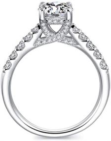 img 2 attached to 💍 Rhodium Plated Sterling Silver Engagement Ring with 1ct Round Brilliant Cut Cubic Zirconia CZ Riviera Pavé, Ideal Cut, D-E Color, FL Clarity