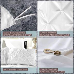 img 2 attached to 👑 Queen White Pintuck Duvet Cover Set - Luxurious Pinch Pleated Design with Zipper & Corner Ties - 100% 120 g Microfiber