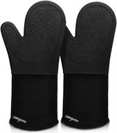 🧤 14.6 inch black silicone oven mitts - sungwoo extra long durable heat resistant gloves with quilted liner, non-slip textured grip for bbq, baking, cooking, and grilling - 1 pair logo