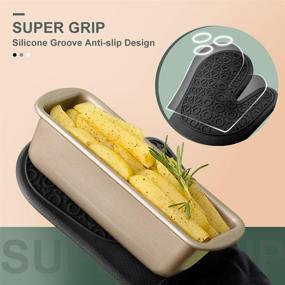 img 2 attached to 🧤 14.6 Inch Black Silicone Oven Mitts - sungwoo Extra Long Durable Heat Resistant Gloves with Quilted Liner, Non-Slip Textured Grip for BBQ, Baking, Cooking, and Grilling - 1 Pair