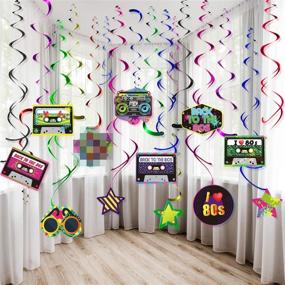 img 4 attached to 🎉 Blulu 80s Party Decorations Kit: Retro 1980s Hanging Swirls & Hip Hop Signs for 80's Theme Supplies - 30CT