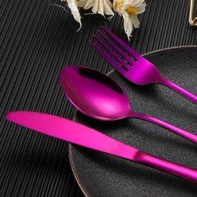 img 3 attached to 🍽️ Portable Cutlery Set for Traveling, Reusable Silverware with Waterproof Case - Lunch Boxes, Workplace, Camping, School, Picnic (FlowerCase/Purple)