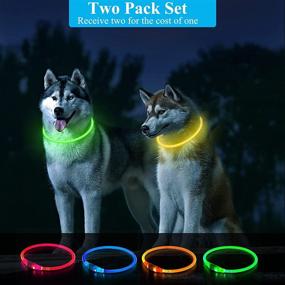 img 1 attached to Cuttable Two-Pack Light-Up Dog Collars: USB Rechargeable LED Pet Safety Collar 🐶 with Steady/Flash/Blink Light – Glowing Collar for Small, Medium, and Large Dogs (Green/Yellow)