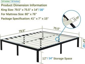 img 1 attached to 🛏️ ONEMO King Bed Frame: 14-Inch Metal Platform Bed Frame with Solid Wooden Slats - 3000lbs Heavy Duty Support Mattress Foundation, Black