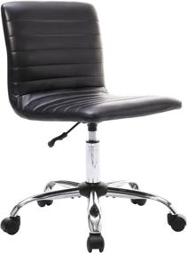 img 3 attached to 💺 Versatile & Stylish Armless Office Chair: Small PU Leather Task Chair with Adjustable Height and Swivel Wheels – Perfect for Make Up, Home Office, Bedroom, and Conference Room – Sleek Low Back Design in Black