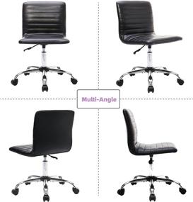 img 2 attached to 💺 Versatile & Stylish Armless Office Chair: Small PU Leather Task Chair with Adjustable Height and Swivel Wheels – Perfect for Make Up, Home Office, Bedroom, and Conference Room – Sleek Low Back Design in Black