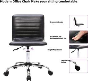 img 1 attached to 💺 Versatile & Stylish Armless Office Chair: Small PU Leather Task Chair with Adjustable Height and Swivel Wheels – Perfect for Make Up, Home Office, Bedroom, and Conference Room – Sleek Low Back Design in Black