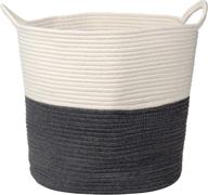 🧺 versatile large jute woven rope storage basket: stylish decorative round rope cotton planter & hanging plant basket for home decor, toys storage, and flower pot organization - with convenient handles логотип