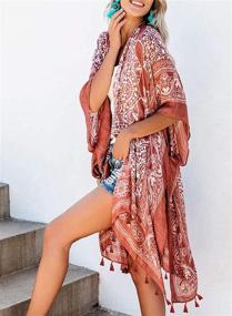 img 3 attached to Sidefeel Tassel Kimono Cardigan Orange Women's Clothing for Swimsuits & Cover Ups