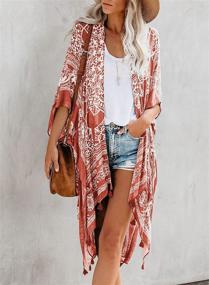 img 1 attached to Sidefeel Tassel Kimono Cardigan Orange Women's Clothing for Swimsuits & Cover Ups