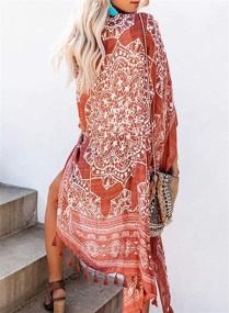 img 2 attached to Sidefeel Tassel Kimono Cardigan Orange Women's Clothing for Swimsuits & Cover Ups