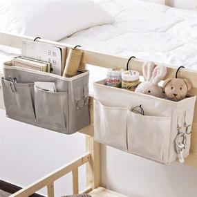 img 2 attached to 🛏️ XSHION Grey Bedside Storage Caddy Hanging Organizer Bag Holder for Dorm Room, Hospital Bed Rails, and Baby Bed