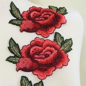 img 3 attached to 🌹 Set of 5 Exquisite 3D Rose Peony Flower Embroidered Garment Appliques - Sew-on Patches for Clothing, Cheongsam, Wedding Dresses - 5.1" x 3.5