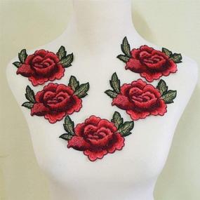 img 4 attached to 🌹 Set of 5 Exquisite 3D Rose Peony Flower Embroidered Garment Appliques - Sew-on Patches for Clothing, Cheongsam, Wedding Dresses - 5.1" x 3.5