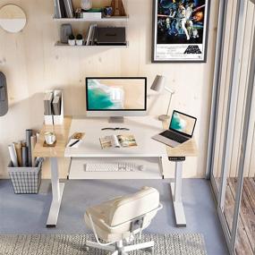 img 1 attached to FEZIBO Dual Motor Height Adjustable Electric Standing Desk with Keyboard Tray | 48x24 Inch Sit Stand Table | Splice Board | White Frame/Natural and White Top