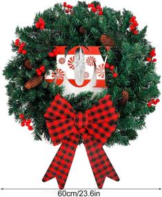 img 3 attached to 🎄 24 Inch Funarty Joy Christmas Wreath with 50 LED Lights - Artificial Xmas Front Door Wreath with Pinecones, Red Berries, and Bowknot Ornaments - Party, Home, Wall, Indoor, Outdoor Holiday Decor