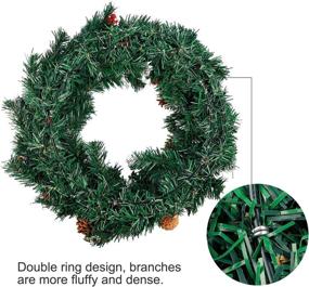 img 1 attached to 🎄 24 Inch Funarty Joy Christmas Wreath with 50 LED Lights - Artificial Xmas Front Door Wreath with Pinecones, Red Berries, and Bowknot Ornaments - Party, Home, Wall, Indoor, Outdoor Holiday Decor