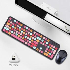 img 3 attached to 🔴 Lomiluskr 2.4G USB Wireless Keyboard and Mouse Combo - Multi-Color Round Keycap, Cute Candy Colors - Notebook/Desktop/Mac Compatible - Win XP/7/8/10 - 104 Keys, Red