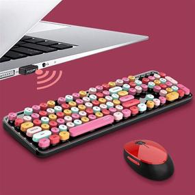 img 2 attached to 🔴 Lomiluskr 2.4G USB Wireless Keyboard and Mouse Combo - Multi-Color Round Keycap, Cute Candy Colors - Notebook/Desktop/Mac Compatible - Win XP/7/8/10 - 104 Keys, Red