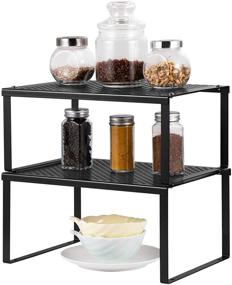 img 4 attached to NEX Expandable and Stackable Black Kitchen Cabinet and Counter Shelf Organizer