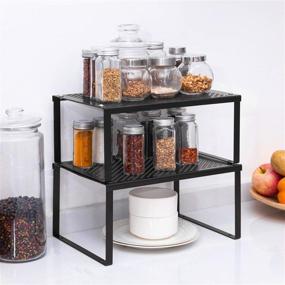 img 2 attached to NEX Expandable and Stackable Black Kitchen Cabinet and Counter Shelf Organizer