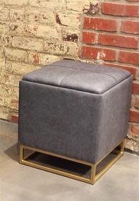 img 2 attached to Design Guild Ottoman: Square Footrest in Blue with Faux Leather Cover, Padded Cushion, Gold Metal Plated Feet and Storage