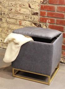 img 1 attached to Design Guild Ottoman: Square Footrest in Blue with Faux Leather Cover, Padded Cushion, Gold Metal Plated Feet and Storage