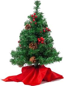 img 3 attached to 🎄 JOYIN 22” Prelit Tabletop Mini Christmas Tree: Festive Holly Berries and Pine Cones with Warm White LED Lights - Perfect Home and Office Christmas Decorations!