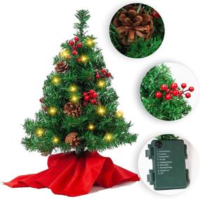 img 4 attached to 🎄 JOYIN 22” Prelit Tabletop Mini Christmas Tree: Festive Holly Berries and Pine Cones with Warm White LED Lights - Perfect Home and Office Christmas Decorations!