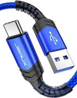 🔷 [enhanced] 2-pack of 6.6ft+6.6ft usb c cables, jsaux 3a fast charging 3.1 gen 1 type c cable, 5gbps rapid data sync transfer, nylon braided charger cable for samsung, google pixel, and more (blue) logo