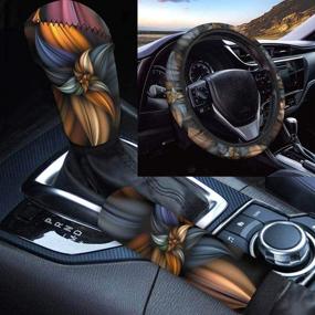 img 4 attached to 🌸 3Pcs Colorful Floral Print Soft Steering Wheel Covers Handbrake Cover Gear Shift Cover - Non-Slip Universal Car Auto Interior Decoration by TOADDMOS