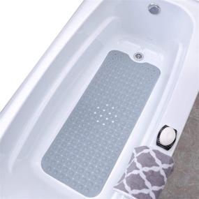 img 4 attached to SlipX Solutions Gray Extra Long Non-Slip Bath Tub and Shower Mat - 39 🛀 x 16 Inches | Machine Washable | Longer Than Standard Mats | 200 Suction Cups