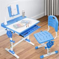 🪑 blue height adjustable desk and chair set: ergonomic children's school workstation with pull-out drawer storage and touch led - perfect for home study and school work logo