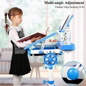 img 2 attached to 🪑 Blue Height Adjustable Desk and Chair Set: Ergonomic Children's School Workstation with Pull-Out Drawer Storage and Touch LED - Perfect for Home Study and School Work