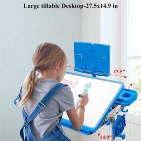 img 1 attached to 🪑 Blue Height Adjustable Desk and Chair Set: Ergonomic Children's School Workstation with Pull-Out Drawer Storage and Touch LED - Perfect for Home Study and School Work