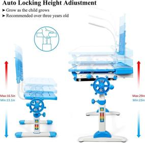 img 3 attached to 🪑 Blue Height Adjustable Desk and Chair Set: Ergonomic Children's School Workstation with Pull-Out Drawer Storage and Touch LED - Perfect for Home Study and School Work