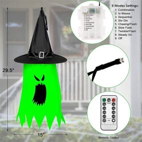 img 2 attached to 🎃 Halloween Hanging Witch Ghost Hats Decorations - Twinkle Star 8 PCS Lighted | Remote Control String Lights with 8 Lighting Modes | Glowing Witch Hat for Garden, Yard, Tree | Indoor Outdoor Use