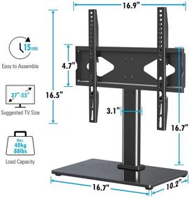 img 1 attached to Height Adjustable Universal TV Stand Table Top Mount for 37-55 Inch LCD LED TVs - Tempered Glass Base, Holds up to 88 lbs, Max VESA 400x400mm