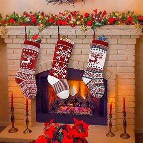 img 4 attached to 🧦 Sanipoe Set of 3 Knit Christmas Stockings, 18-inch Snowflake and Elk Design, Customized Decorations for Family Holiday Xmas Party