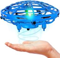 🛸 playa mini drone for kids and adults - hand operated fly toy with 360° rotating & led lights - hands-free motion sensor - easy indoor small ufo flying ball drone - blue logo