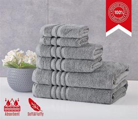 img 3 attached to Homerican 100% Turkish Cotton 6-Piece Luxury Towel Sets: Thick, Soft, Absorbent, and Fluffy Bath Towel Set - Grey