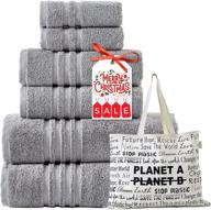 homerican 100% turkish cotton 6-piece luxury towel sets: thick, soft, absorbent, and fluffy bath towel set - grey logo