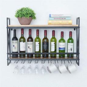 img 3 attached to 🍷 Industrial Wall Mounted Wine Rack with 8 Stem Glass Holder - Rustic Metal Hanging Wine Holder-Mount Bottle Holder Glass Rack-Wood Shelves Wall Shelf Wine Accessories (31.5in, Black)