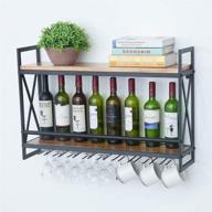 🍷 industrial wall mounted wine rack with 8 stem glass holder - rustic metal hanging wine holder-mount bottle holder glass rack-wood shelves wall shelf wine accessories (31.5in, black) логотип