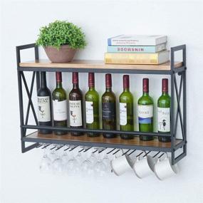 img 4 attached to 🍷 Industrial Wall Mounted Wine Rack with 8 Stem Glass Holder - Rustic Metal Hanging Wine Holder-Mount Bottle Holder Glass Rack-Wood Shelves Wall Shelf Wine Accessories (31.5in, Black)