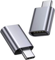 jsaux usb type c male to usb a 3.0 female adapter 2-pack | thunderbolt 🔌 3 compatible | side-by-side use | dell xps 13 7390, galaxy s20 s20+ s10 plus ultra (grey) logo